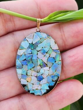 Opal 14Kt ✨️Mosaic Onyx Pendant Two Sided For Necklace
